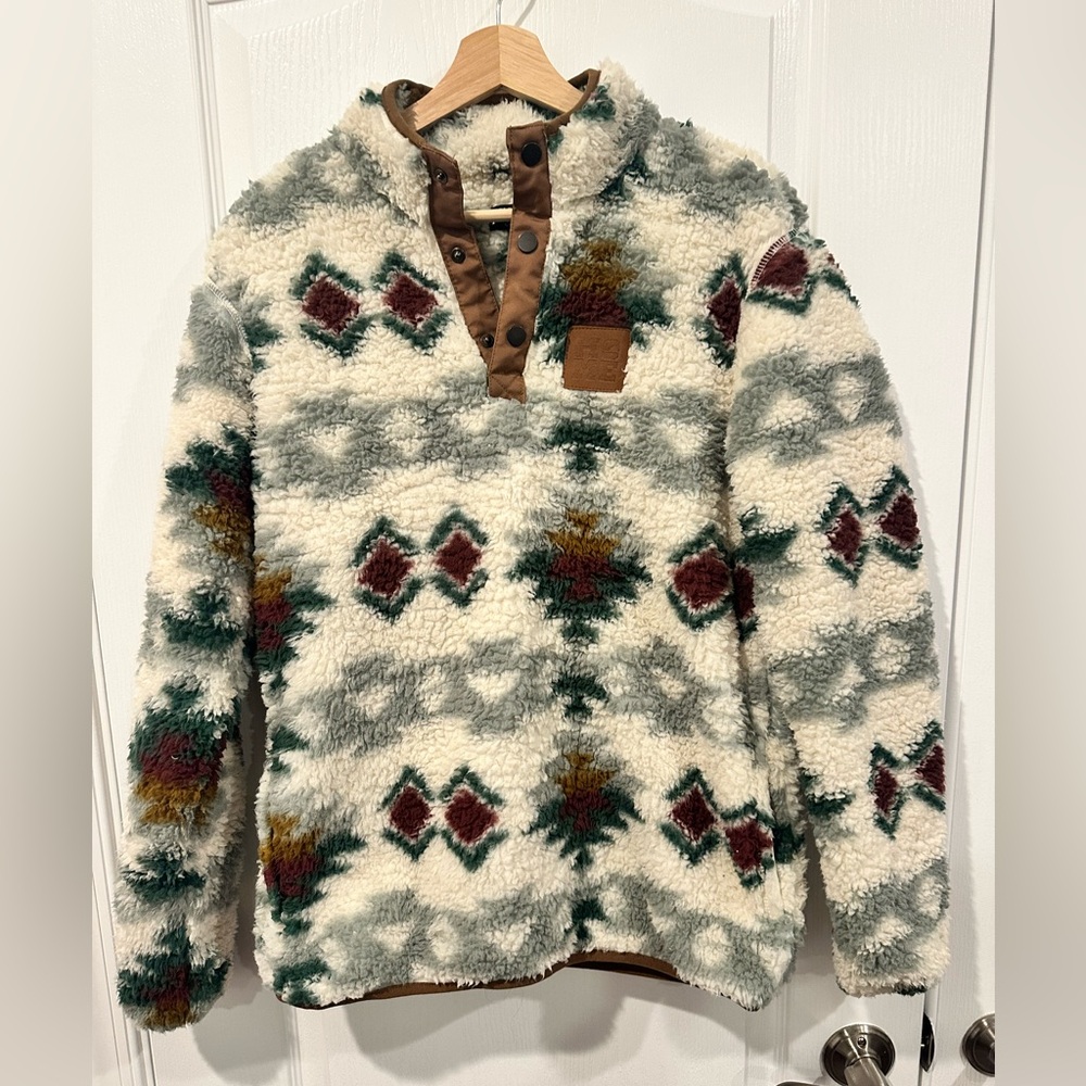 Home Free Women’s Aztec Design Pullover Teddy Cozy Sweatshirt Very Soft - Small